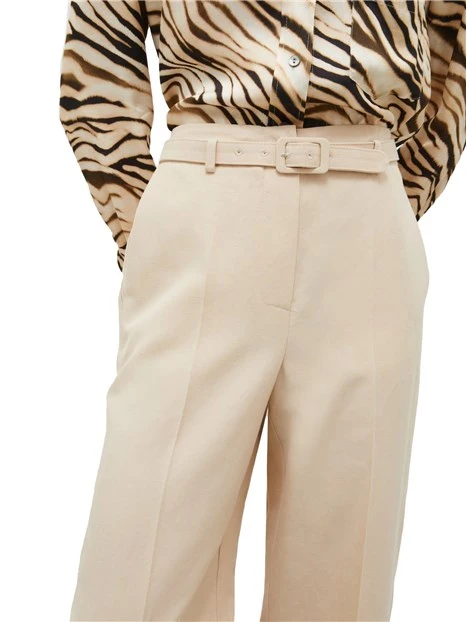 PANTALONI PALAZZO IN TWILL CON CINTURA DONNA BEIGE