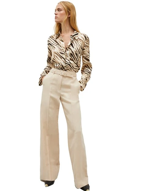 PANTALONI PALAZZO IN TWILL CON CINTURA DONNA BEIGE