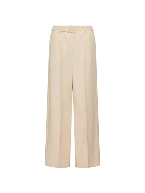 PANTALONI PALAZZO IN TWILL CON CINTURA DONNA BEIGE