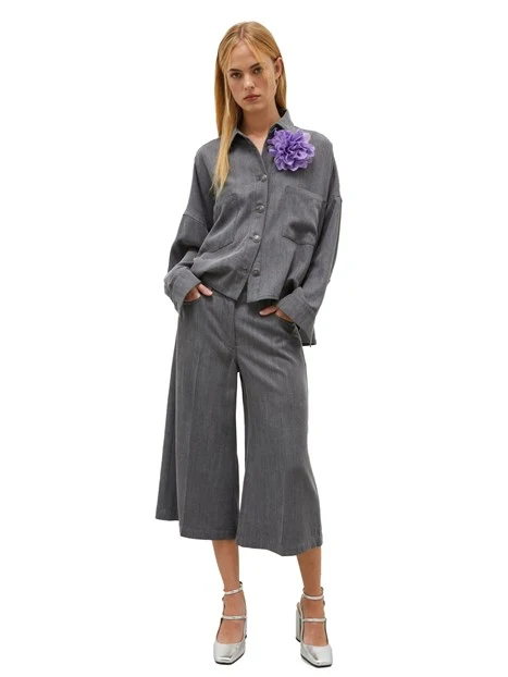 PANTALONI CROPPED CULOTTE IN DENIM FLUIDO DONNA GRIGIO