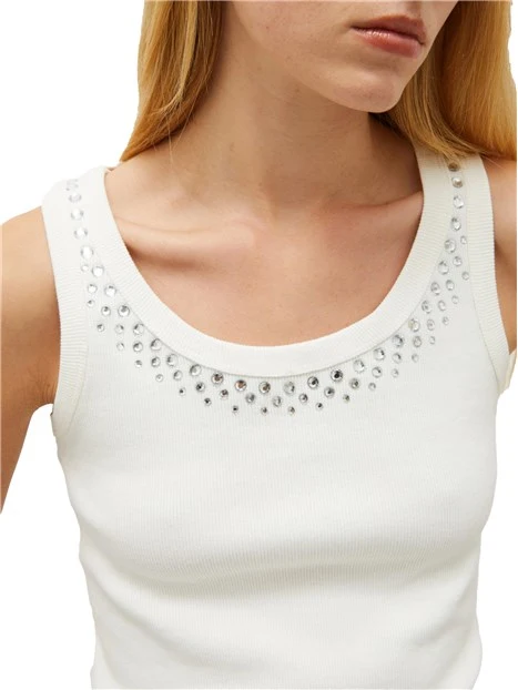 TOP CANOTTA CON STRASS DONNA BIANCO